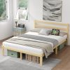 Wooden Full Size Bed Frame with Headboard and Charging Station