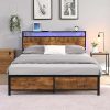Queen Bed Frame with Headboard, Lights, Outlets, Easy Assembly