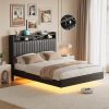 JURMERRY Twin Over Full Bunk Bed Metal Frame with Ladder Light Black 3