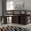 Wood Loft Bed Frame with Storage and Rolling Desk for Kids Twin
