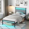 Twin Size Metal Bed Frame with Charging Station and Under Bed Storage