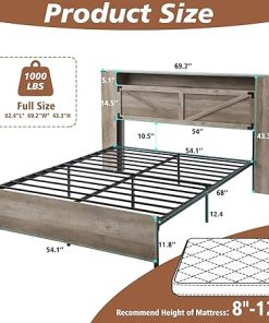 Grey Full Bed Frame with Storage Headboard and LED Lights 2