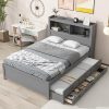 Full Platform Bed with Twin Trundle Bookcase Headboard and Drawers