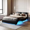 Full Size Bed Frame with LED Light and Charging Station Black 4