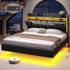 Queen Bed Frame with Storage Headboard and LED Lights, Easy Assembly