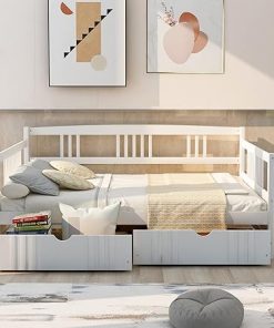 Full Size Daybed Frame with Storage Drawers for Bedroom or Living Room