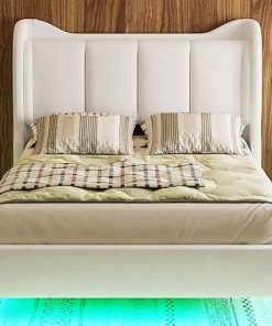 Velvet Upholstered Full Bed Frame with LED Light No Box Spring Needed