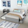 Beige Upholstered Queen Bed Frame with Headboard Easy Assembly 4