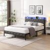 Queen Size Lift Up Storage Bed Frame with LED Light and Charging Station 4