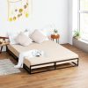 Queen Size Upholstered Bed Frame with Tufted Headboard in Cream 4
