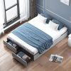 California King Bed Frame with Storage Drawers and Linen Upholstery