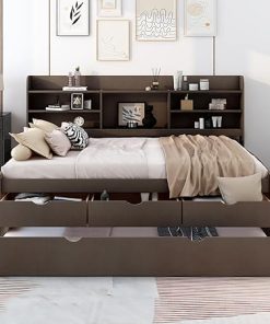 LUSPAZ Wood Captain Daybed Frame with Storage for Kids and Teens