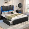 Modern Rattan Bed Frame with LED Lights Heavy Duty No Box Spring 4