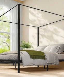 YITAHOME Metal Four Poster Bed Frame with Built-in Headboard, King Size