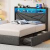 Modern Twin Bed Frame with Headboard, Upholstered Platform, Beige 3