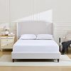 DORTALA Twin Bed Frame with LED Light and Charging Station White 3