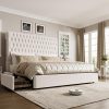 Queen Size Bed Frame with 4 Storage Drawers Linen Upholstered Bed 3