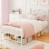 Rustic Vintage Metal Bed Frame Queen with Wood Headboard and Slats 3