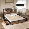 Giantex Queen Bed Frame with Storage Drawers and Bookcase Headboard