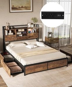 Giantex Queen Bed Frame with Storage Drawers and Bookcase Headboard