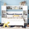 Full Bed Frame with 4 Storage Drawers, Wood Platform Bed, White
