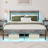 SHA CERLIN Queen Bed Frame Heavy Duty Platform with Storage Black Oak 3