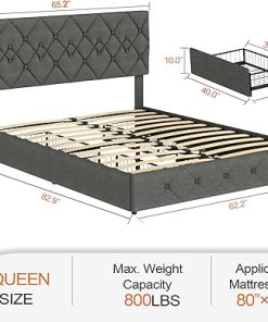 Olivae Queen Bed Frame with 4 Storage Drawers and Adjustable Headboard 2