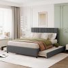 Queen Size Linen Upholstered Bed with Storage Drawers and Trundle