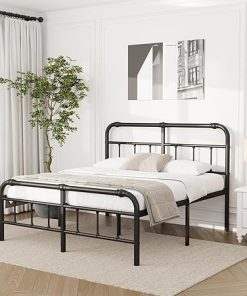 King Bed Frame with Headboard and Footboard 18 Inch High Metal Platform