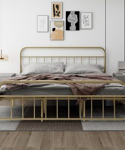 King Metal Platform Bed Frame with Vintage Headboard Extra Strong Support