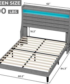 Queen Size Upholstered Bed Frame with Headboard and Charging Station 2
