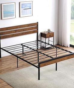 Queen Wood Bed Frame with Headboard Footboard Rustic Brown Platform