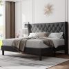 Feonase King Size Upholstered Bed Frame with Wingback and Tufted Headboard