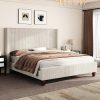 King Size Upholstered Bed Frame with Tall Headboard and Wooden Legs