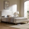 King Size Velvet Upholstered Platform Bed Frame with Tufted Headboard 4