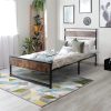 VECELO Queen Bed Frame with Headboard Heavy-Duty Steel Slats Black Brown 3