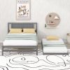Queen Size L-Shaped Upholstered Daybed Frame with USB Ports Blue 3