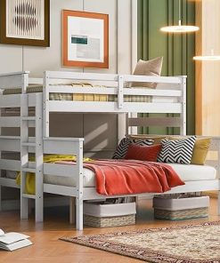 Solid Wood Twin XL Over Queen Bunk Bed with Ladder and Slat Support 2