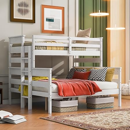 Solid Wood Twin XL Over Queen Bunk Bed with Ladder and Slat Support 2 Solid Wood Twin XL Over Queen Bunk Bed with Ladder and Slat Support - Image 2