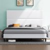 AMERLIFE King Size Bed Frame with Adjustable Headboard, Linen Upholstered Platform Bed/Strong Wood Slats Support/Easy Assembly/No Box Spring Needed/Noise-Free/Cream