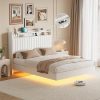 Queen Bed Frame with RGB LED Lights and Charging Station, White