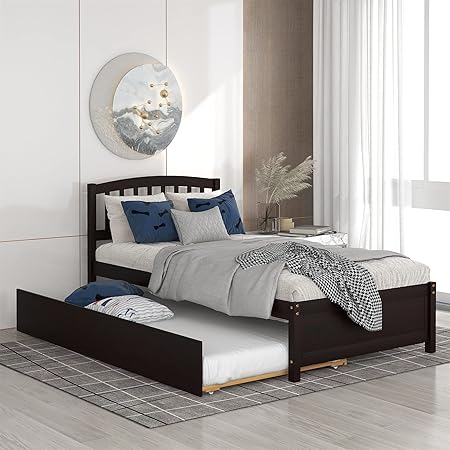 Wooden Twin Bed Frame with Trundle and Headboard in Espresso Finish 2 Wooden Twin Bed Frame with Trundle and Headboard in Espresso Finish - Image 2