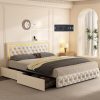Modern LED Queen Bed Frame with Storage and Adjustable Headboard