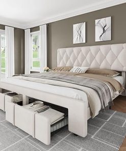 GAOMON Queen Size Upholstered Platform Bed Frame with Storage Drawers