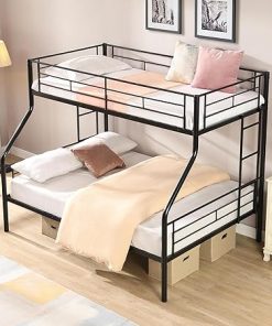 Twin Over Full Metal Bunk Bed Frame with Storage for Teens and Adults