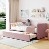 Twin Size Velvet Daybed with Trundle Bed Frame for Kids Room Pink