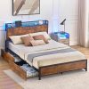 Full Size Platform Bed with Bookcase Headboard and Storage Drawers 3