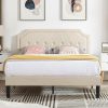 VECELO Queen Upholstered Platform Bed with Strong Wood Slats Beige