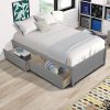 Queen Metal Bed Frame with Charging Station Velvet Headboard Beige 3