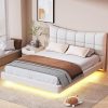 Linique Floating Bed with LED Lights USB Ports and Beige Upholstery